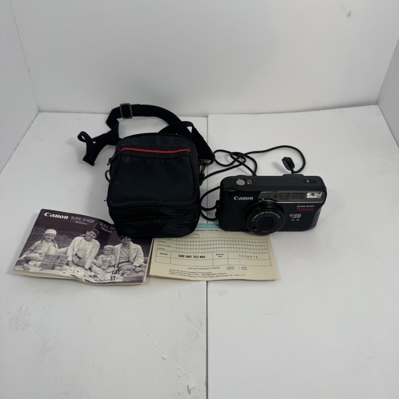 Canon Sure Shot Telemax 35mm Film Camera 38/70mm Tested Working w Case Manual